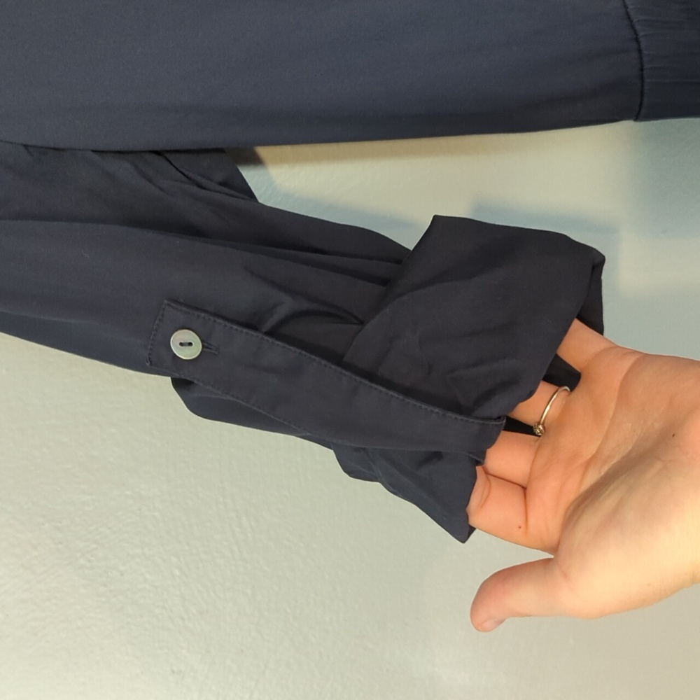 Theory Shirt Jumpsuit In Midnight Blue Color With Elastic Waist Button Front L - Picture 6 of 15